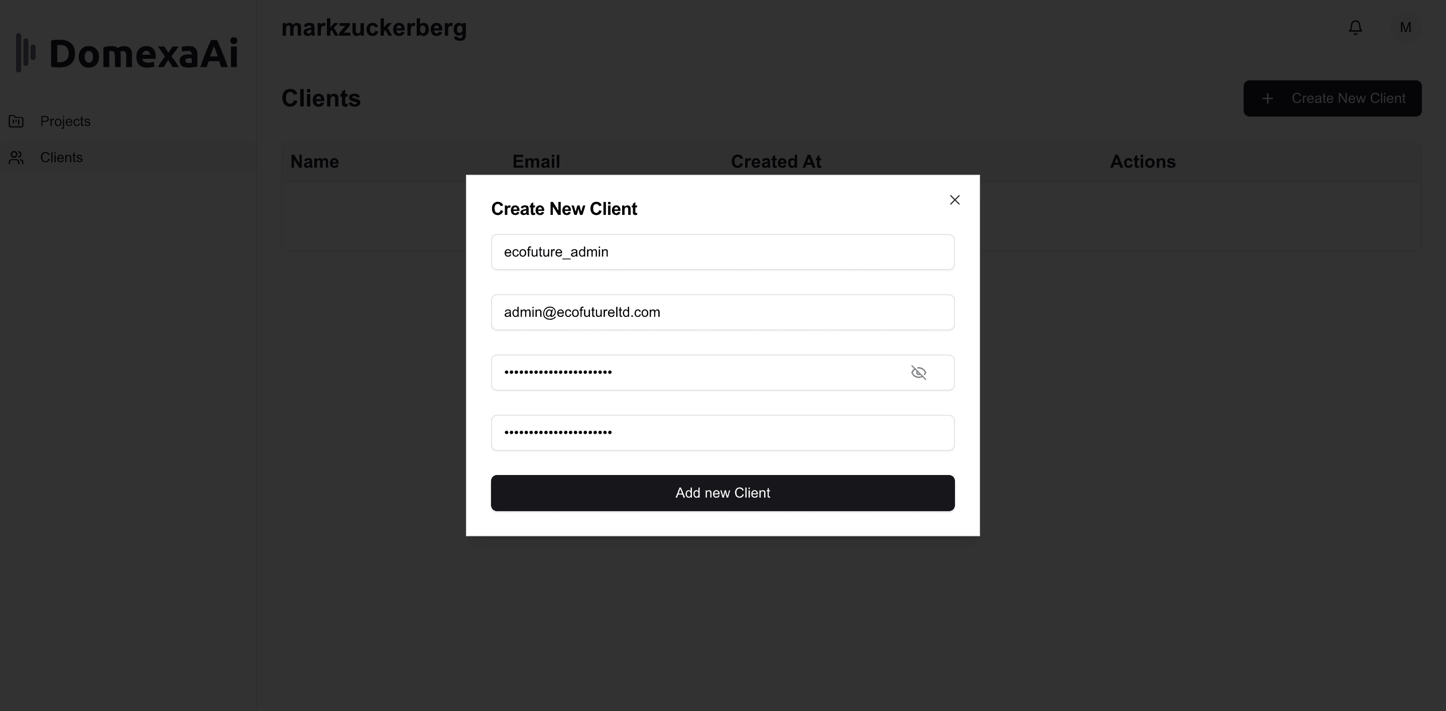 Create New Client